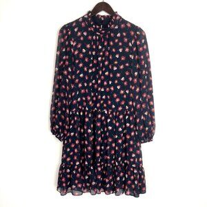 Maison Tara Floral Midi Dress Size 12 Daisies Keyhole Ruffle Hem Sheer Lined